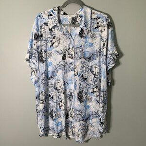 NEW Jane & Delancey lightweight short sleeve flowy novelty vacation button‎ up